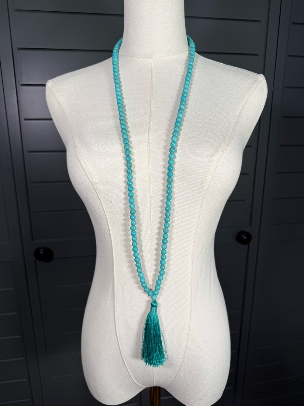 Turquoise Beaded Necklace with Tassel